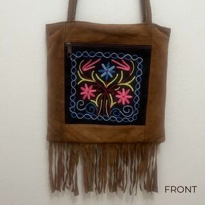 SUDAH 100% Wool Brown Multicolor Crossbody Embroidered Floral Boho Retro Ehtnic